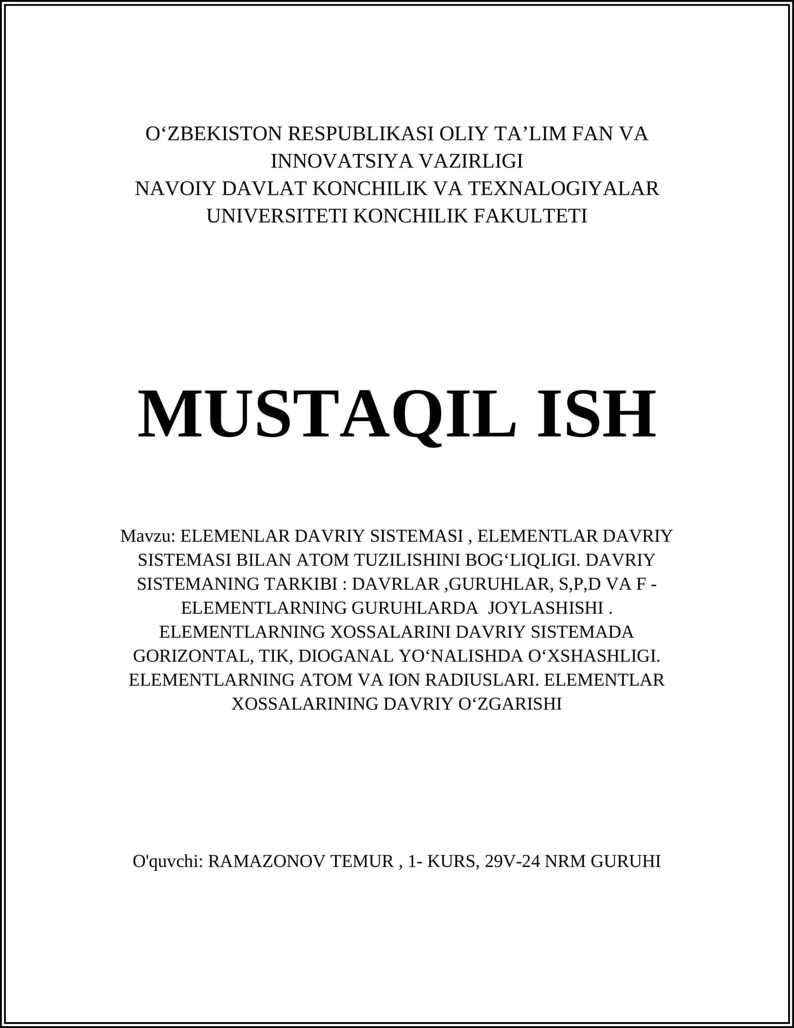 ELEMENLAR DAVRIY SISTEMASI 1