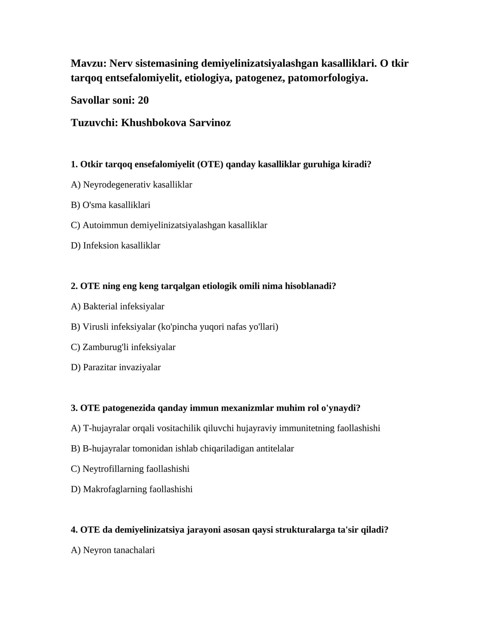 Otkir tarqoq ensefalomiyelit (OTE) 1