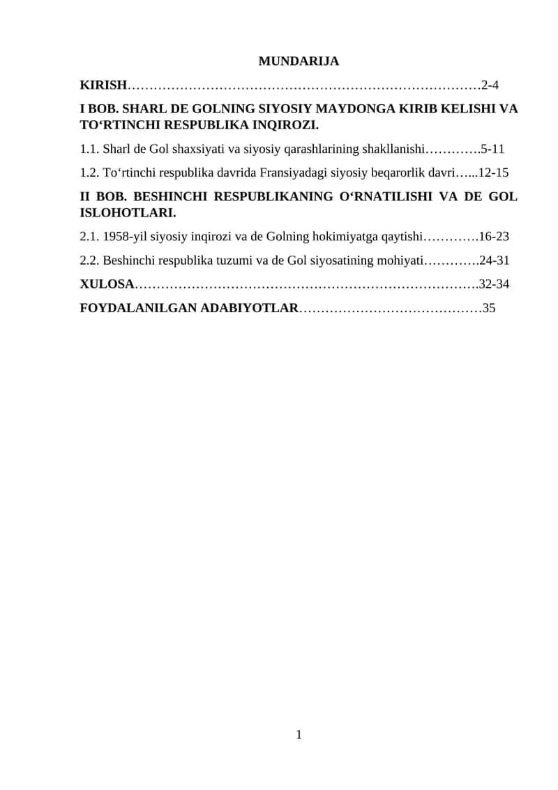 Sharl de Gol siyosiy faoliyati va Fransiyaning 5-respublika davri 1