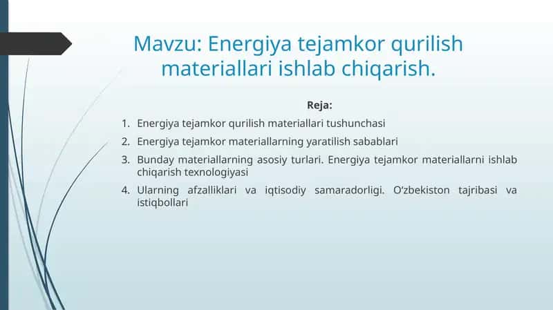Energiya tejamkor qurilish materiallari ishlab chiqarish 1