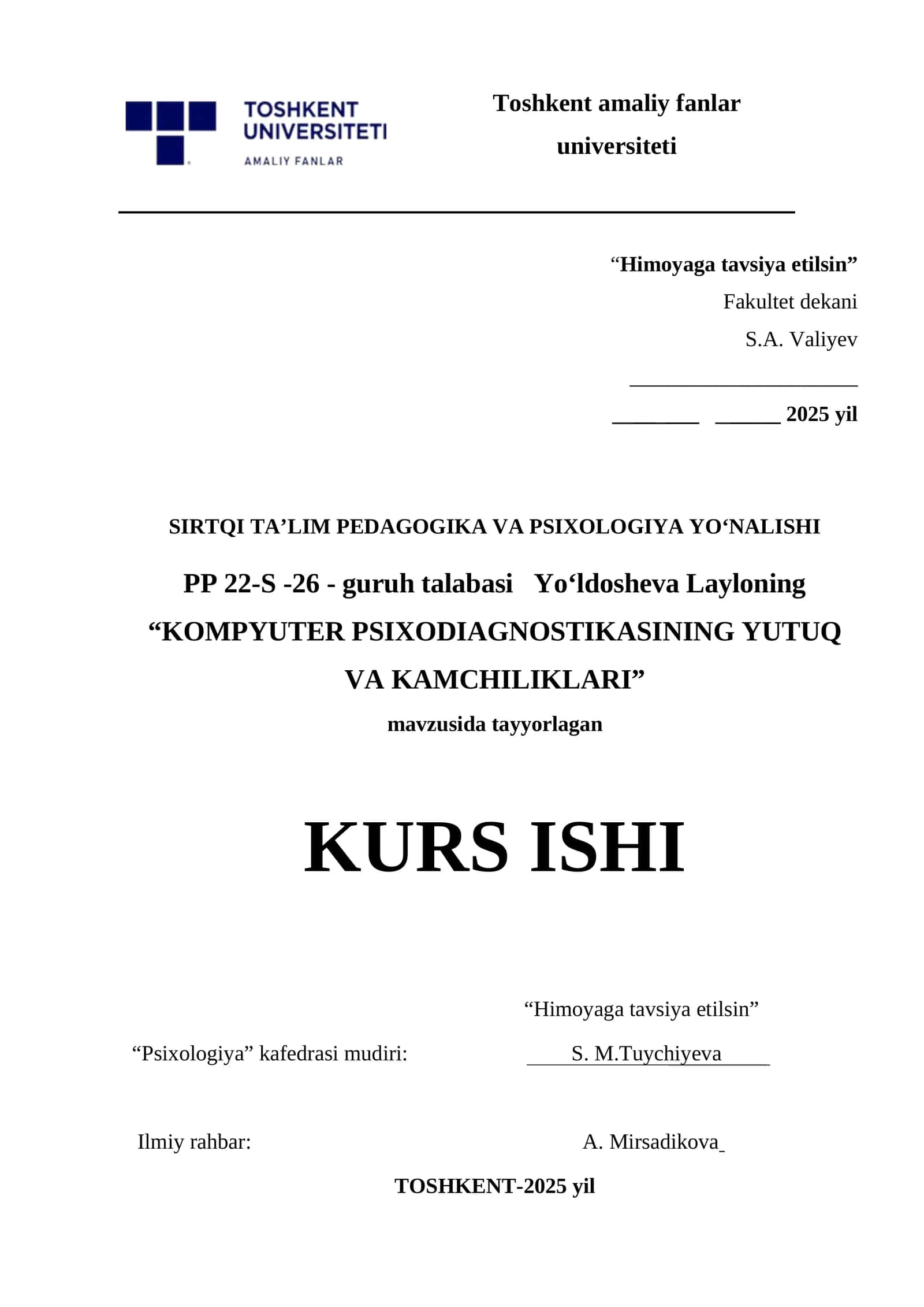 KOMPYUTER PSIXODIAGNOSTIKASINING YUTUQ VA KAMCHILIKLARI 1