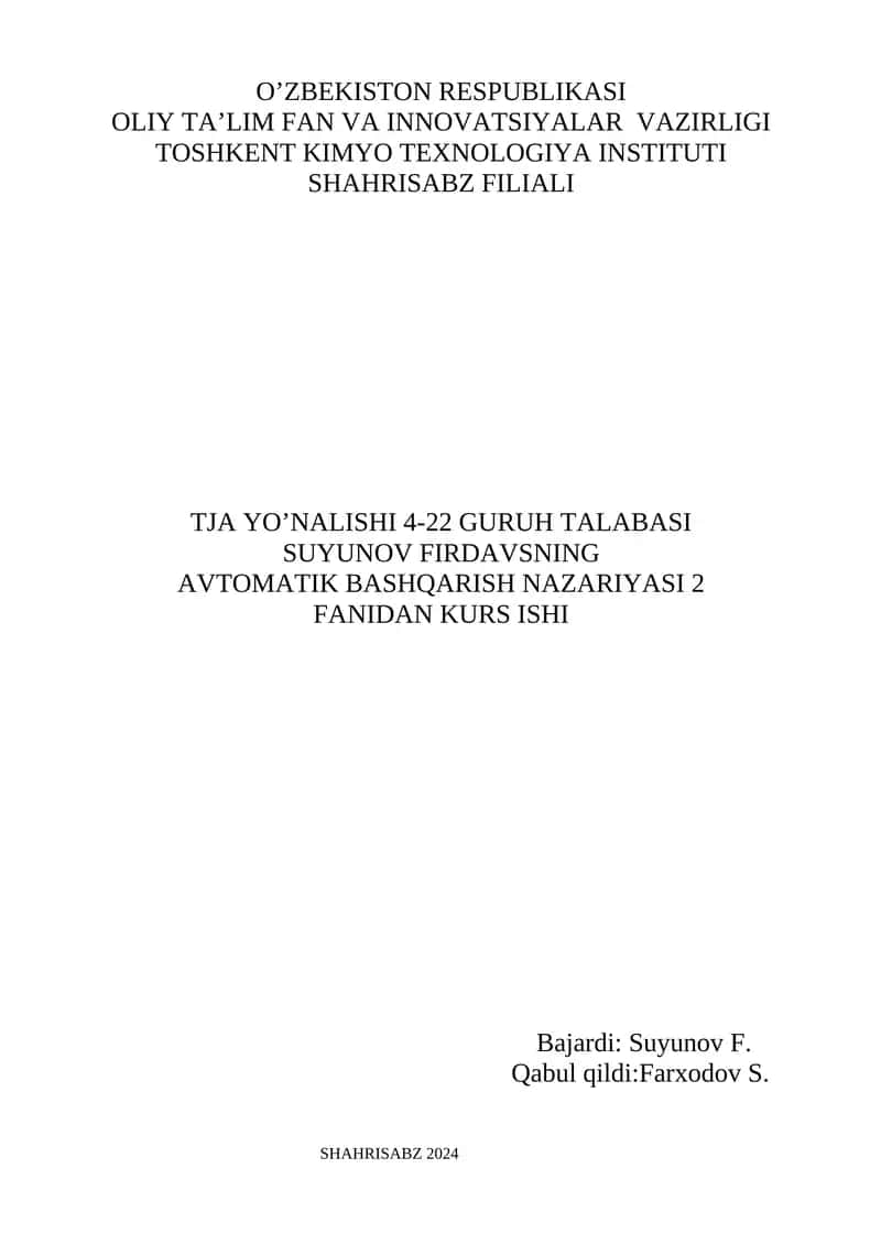 AVTOMATIK BASHQARISH NAZARIYASI 2 1
