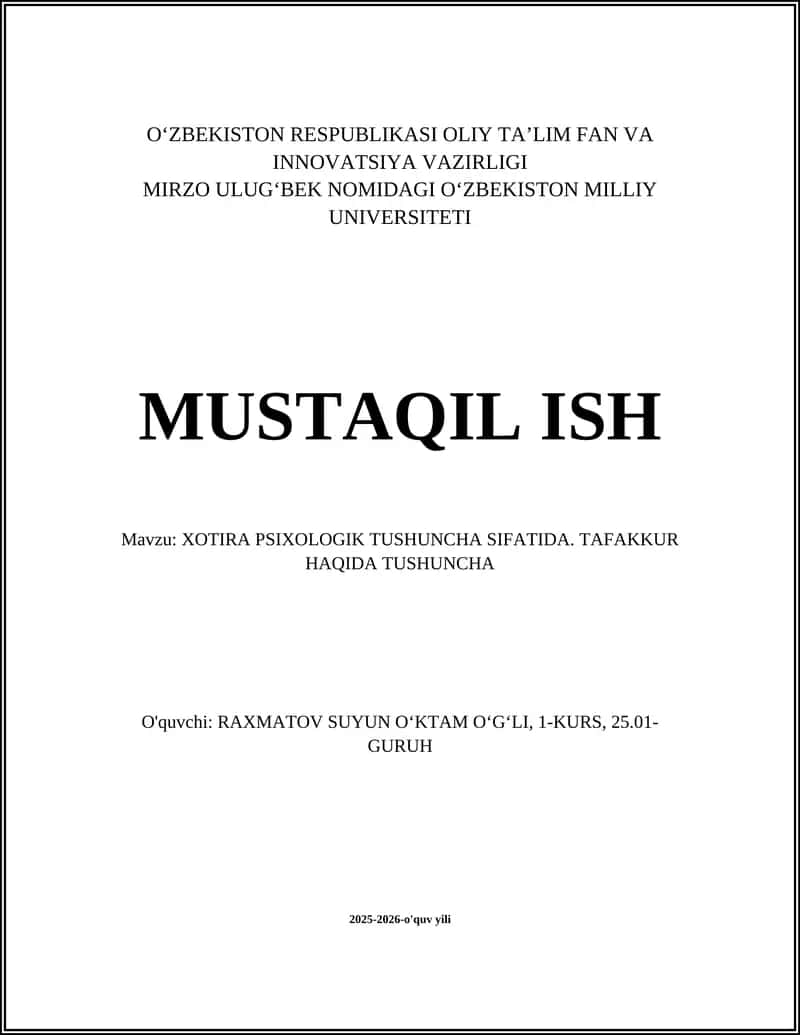 Xotira va tafakkur: asosiy ta'riflar va psixologik mohiyati 1