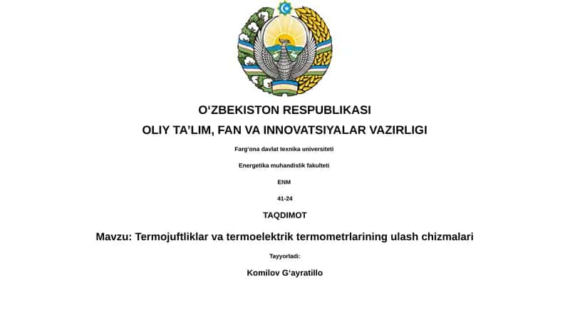 Termojuftliklar va termoelektrik termometrlarining ulash chizmalari 1