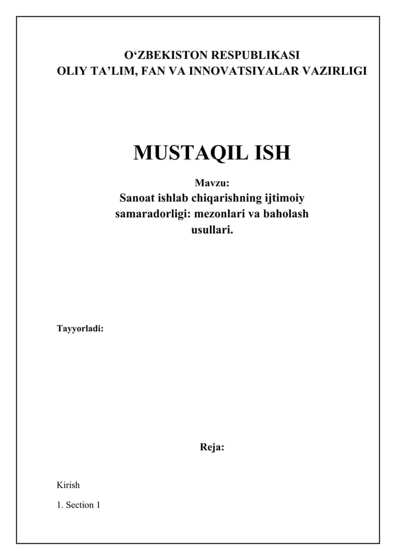 Sanoat ishlab chiqarishning ijtimoiy samaradorligi: mezonlari va baholash usullari 1