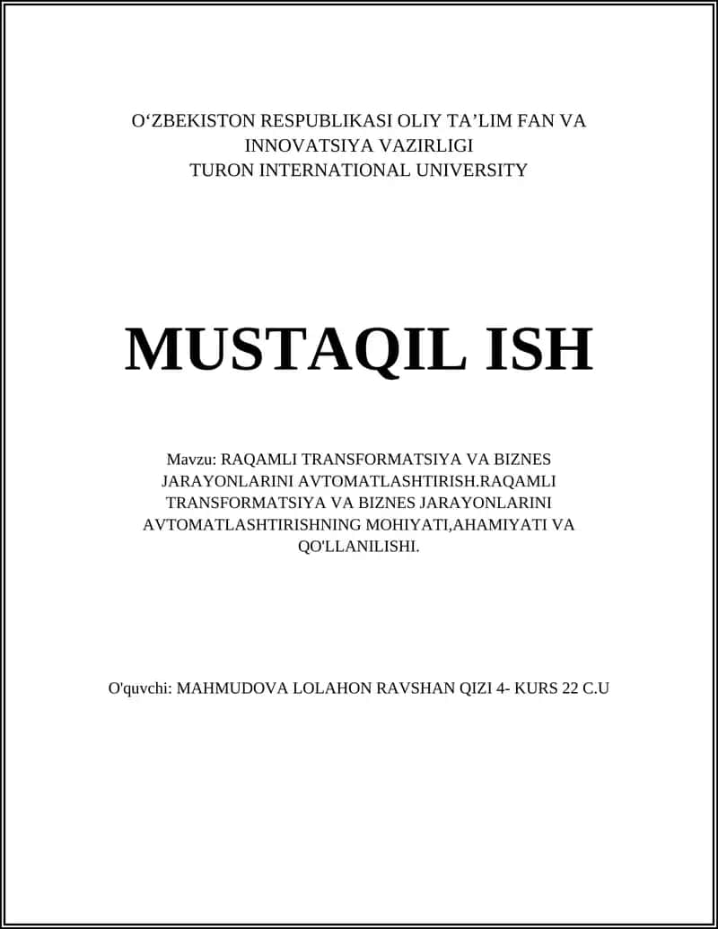 Raqamli transformatsiya va biznes jarayonlarini avtomatlashtirish 1