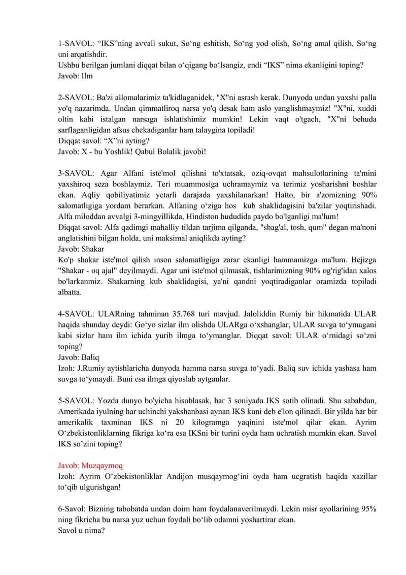 Zakovat savollari 1