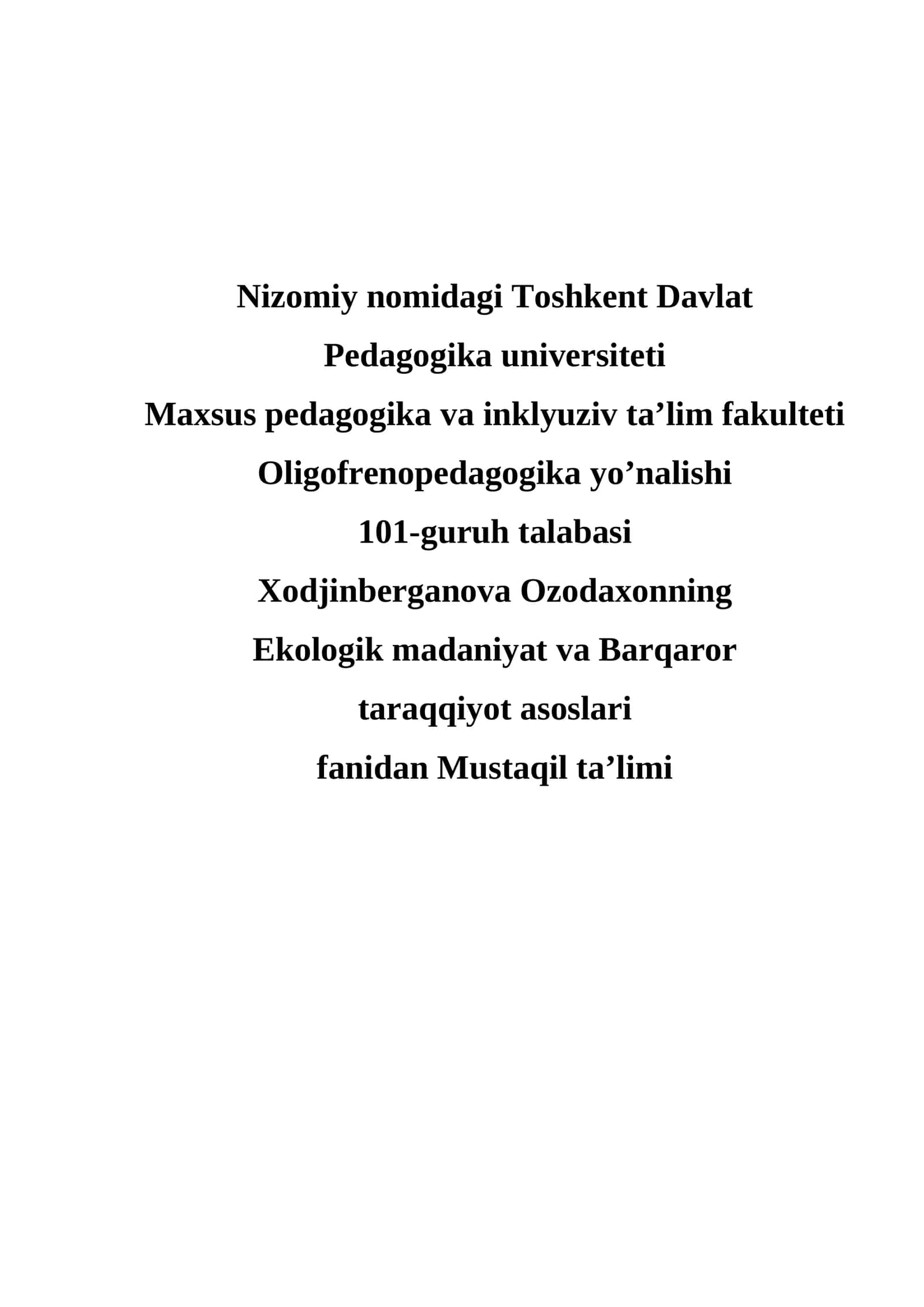 Ekologik madaniyat va barqaror taraqqiyot asoslari 1