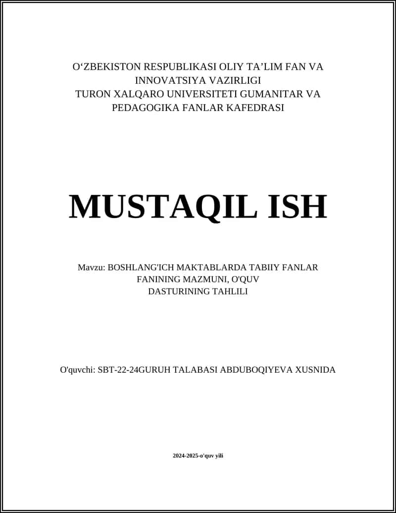 Boshlang'ich maktablarda tabiiy fanlar fani 1