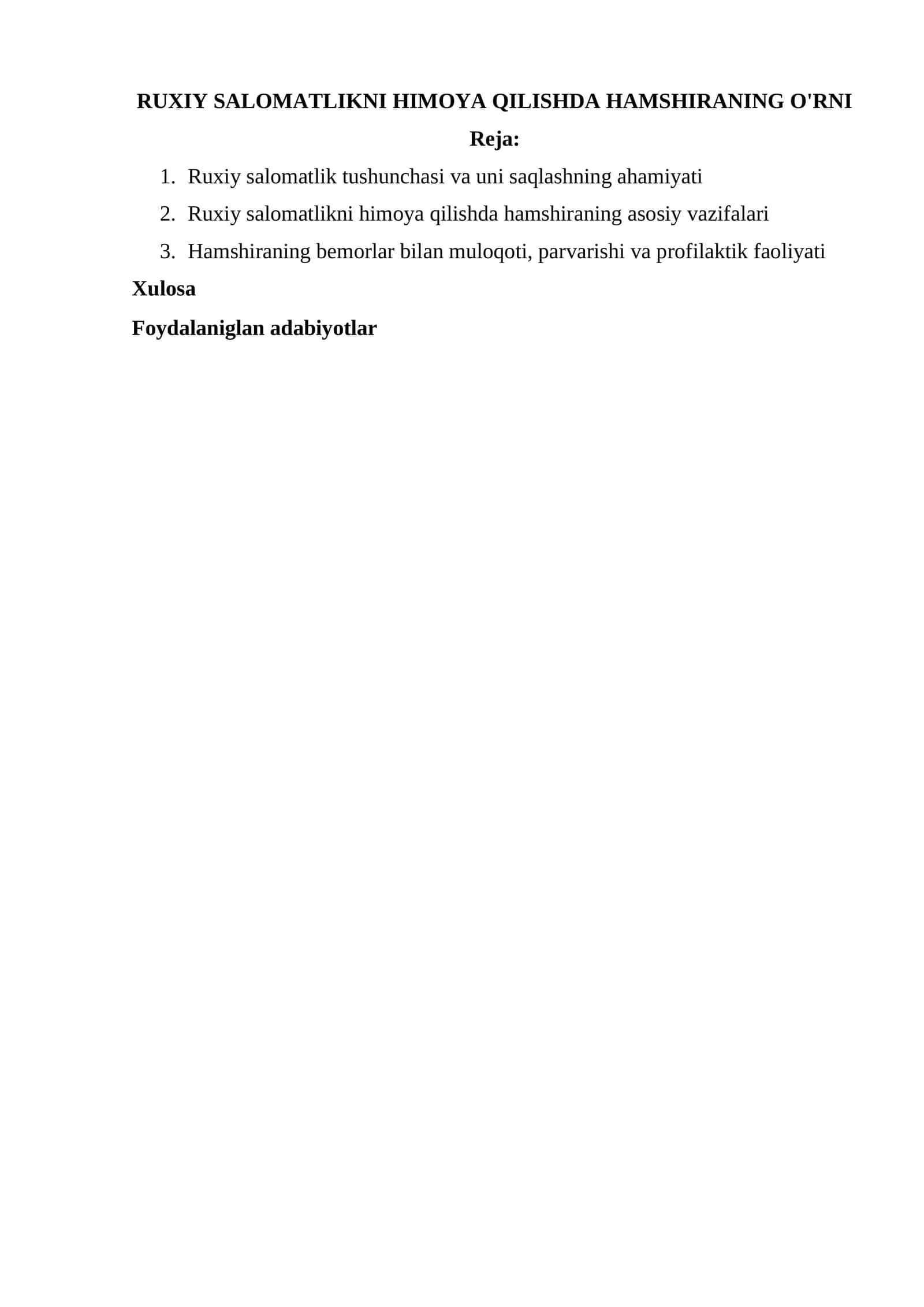 Ruxiy salomatlikni himoya qilishda hamshiraning o'rni 1