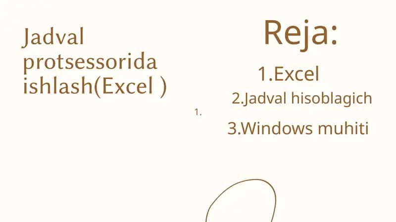 Jadval protsessorida ishlash(Excel ) 1