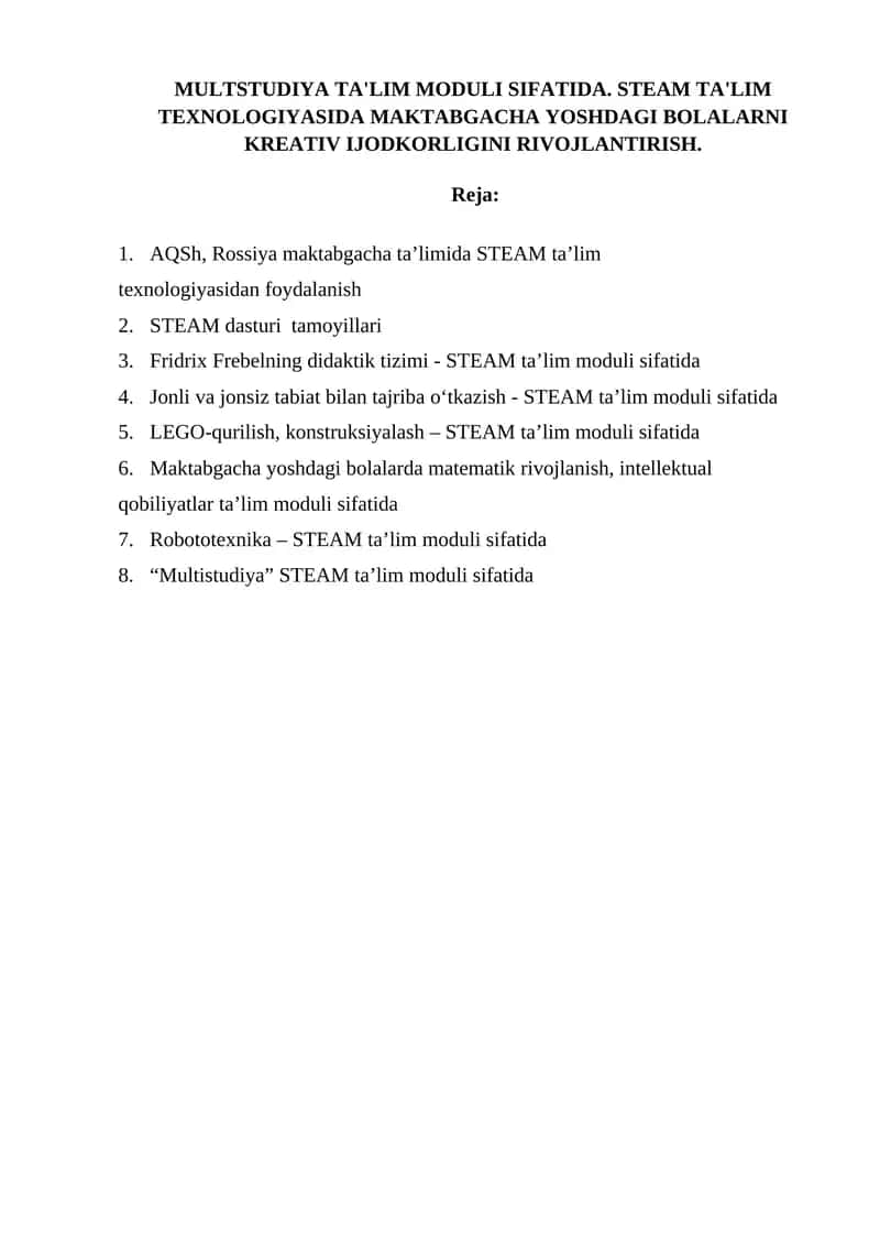 MULTSTUDIYA TA'LIM MODULI SIFATIDA 1