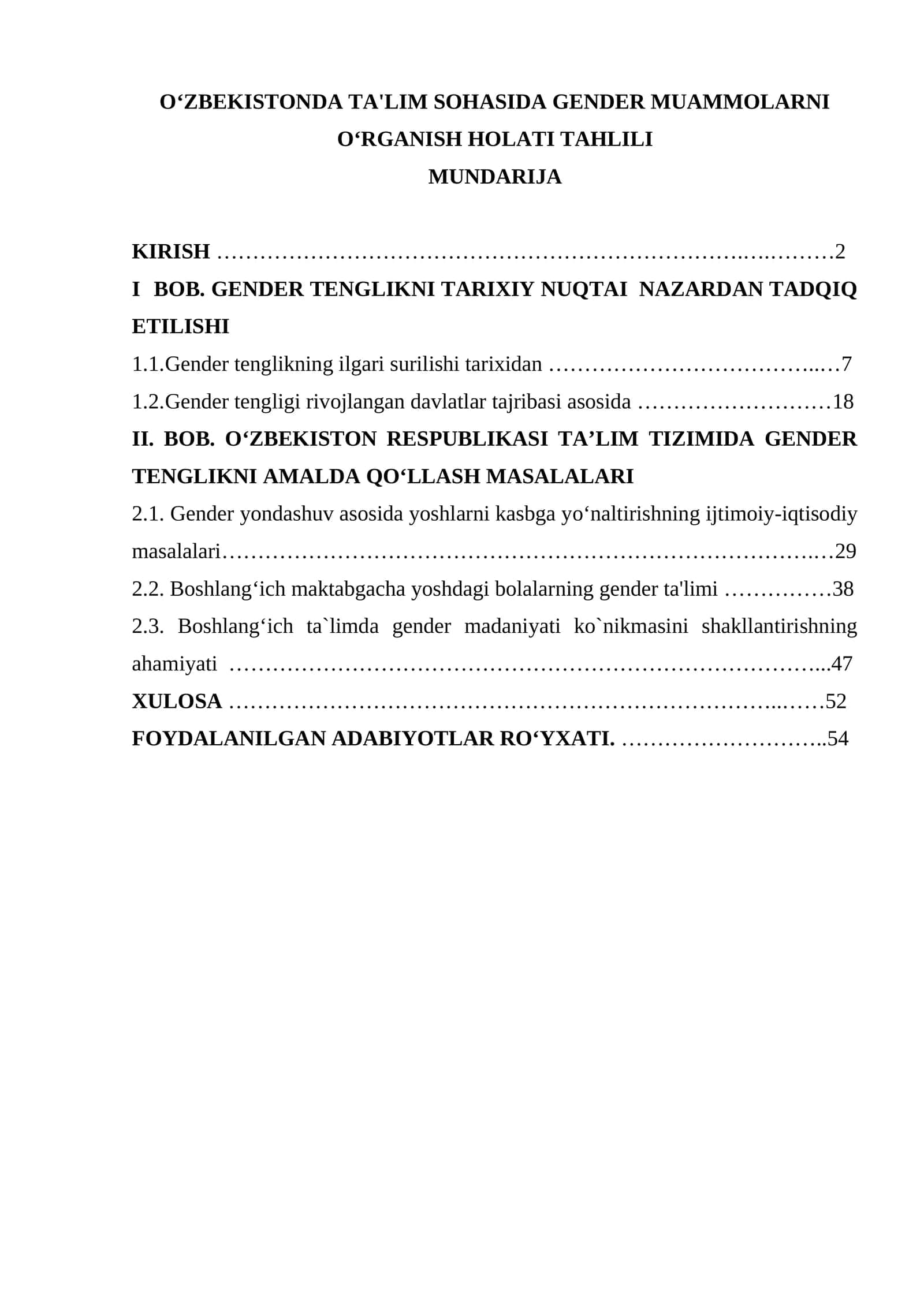 TA'LIM SOHASIDA GENDER MUAMMOLARNI OʻRGANISH HOLATI TAHLILI 1