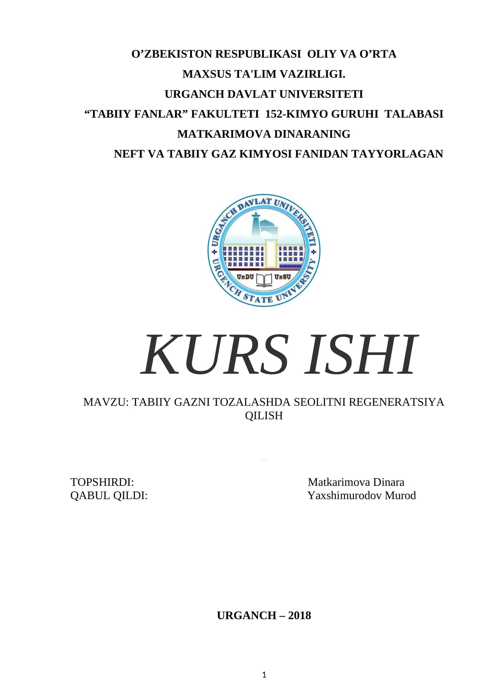 TABIIY GAZNI TOZALASHDA SEOLITNI REGENERATSIYA QILISH 1