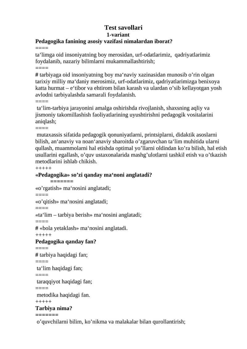 Pedagogika fanining asosiy vazifasi 1