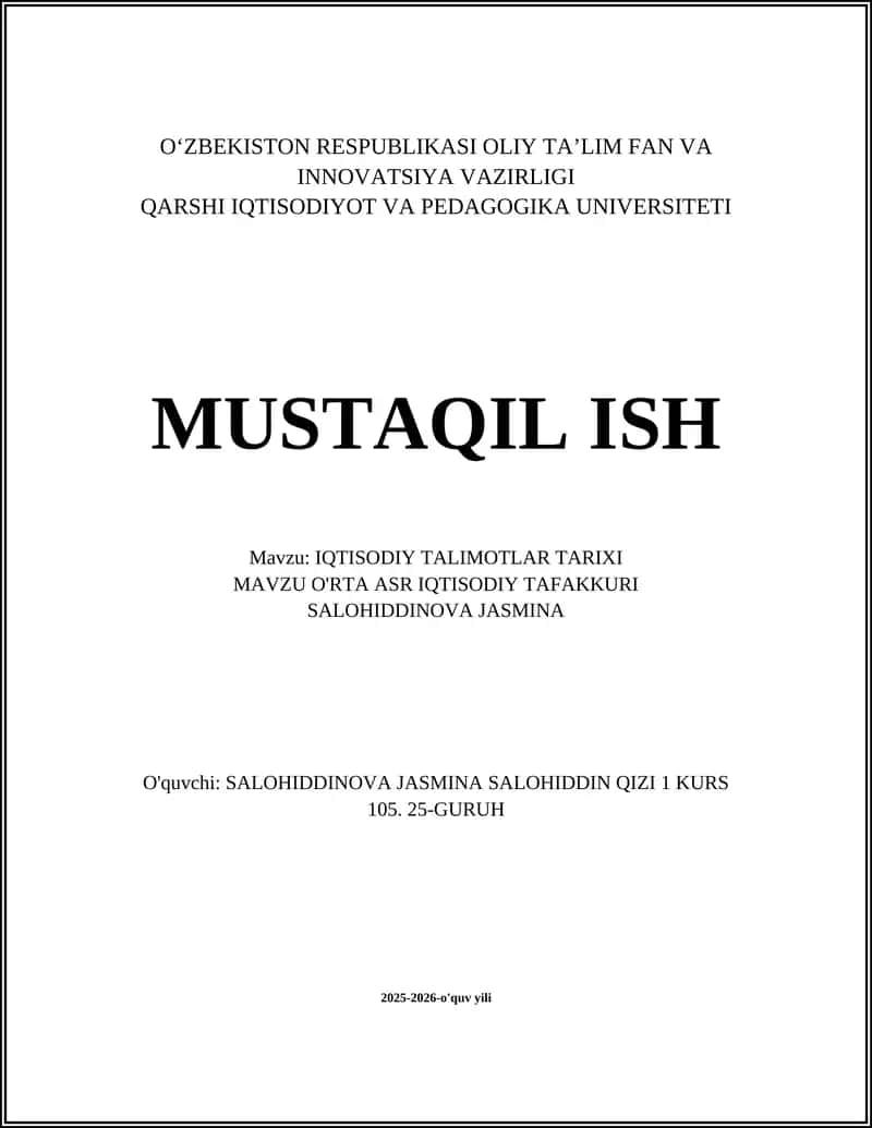O'rta asr iqtisodiy tizimining umumiy xususiyatlari 1