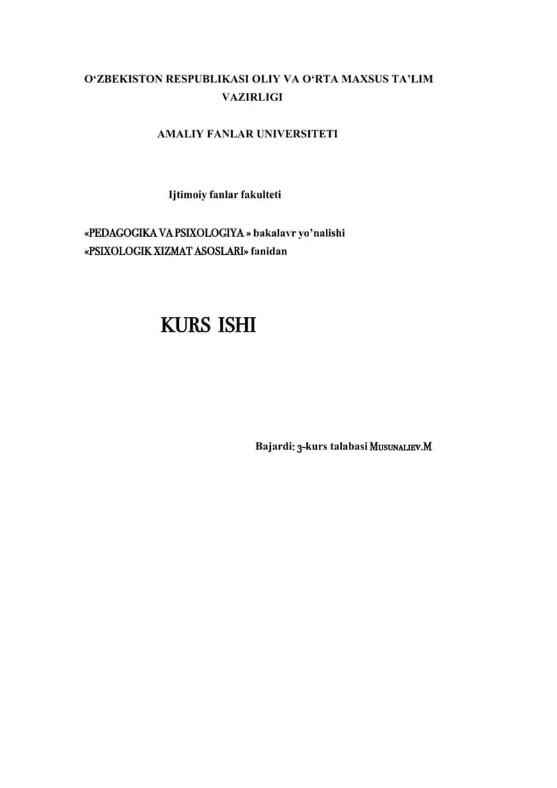 Psixologik xizmatda psixosotsial salomatlikning tutgan o’rni 1