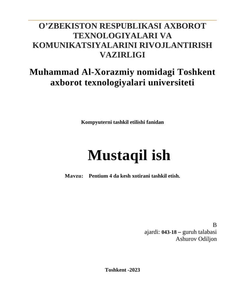 Pentium 4 da kesh xotirani tashkil etish 1