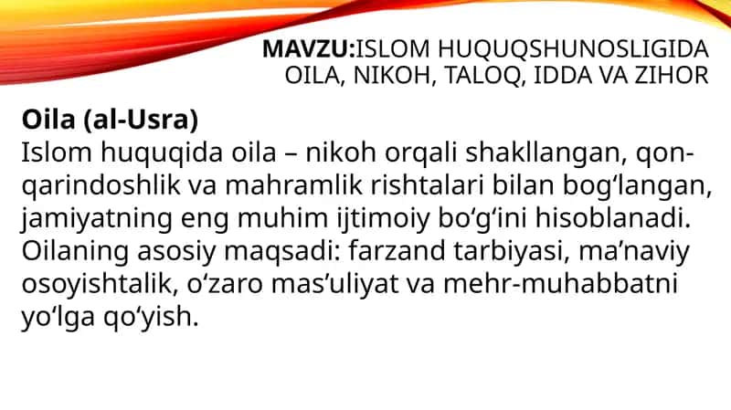 Islom huquqshunosligida oila, nikoh, taloq, idda va zihor 1