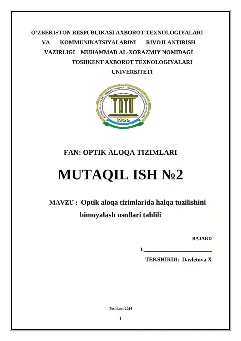 Optik aloqa tizimlarida halqa tuzilishini himoyalash usullari tahlili