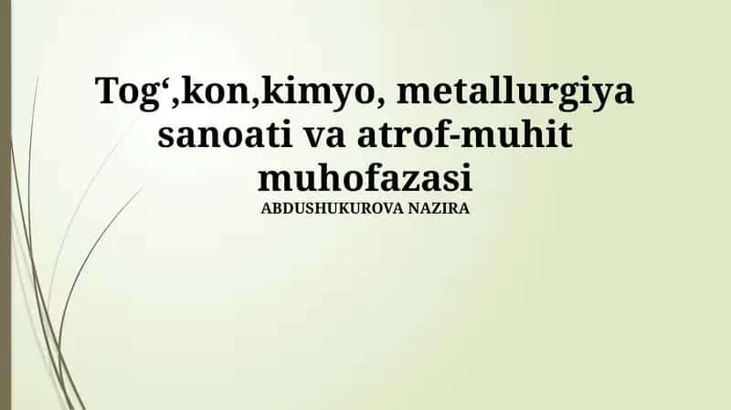 Konchilik, kimyo, metallurgiya sanoati va atrof-muhit muhofazasi 1