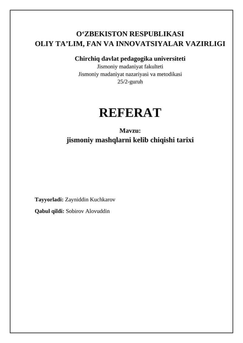 Jismoniy Mashqlar Tarixi 1