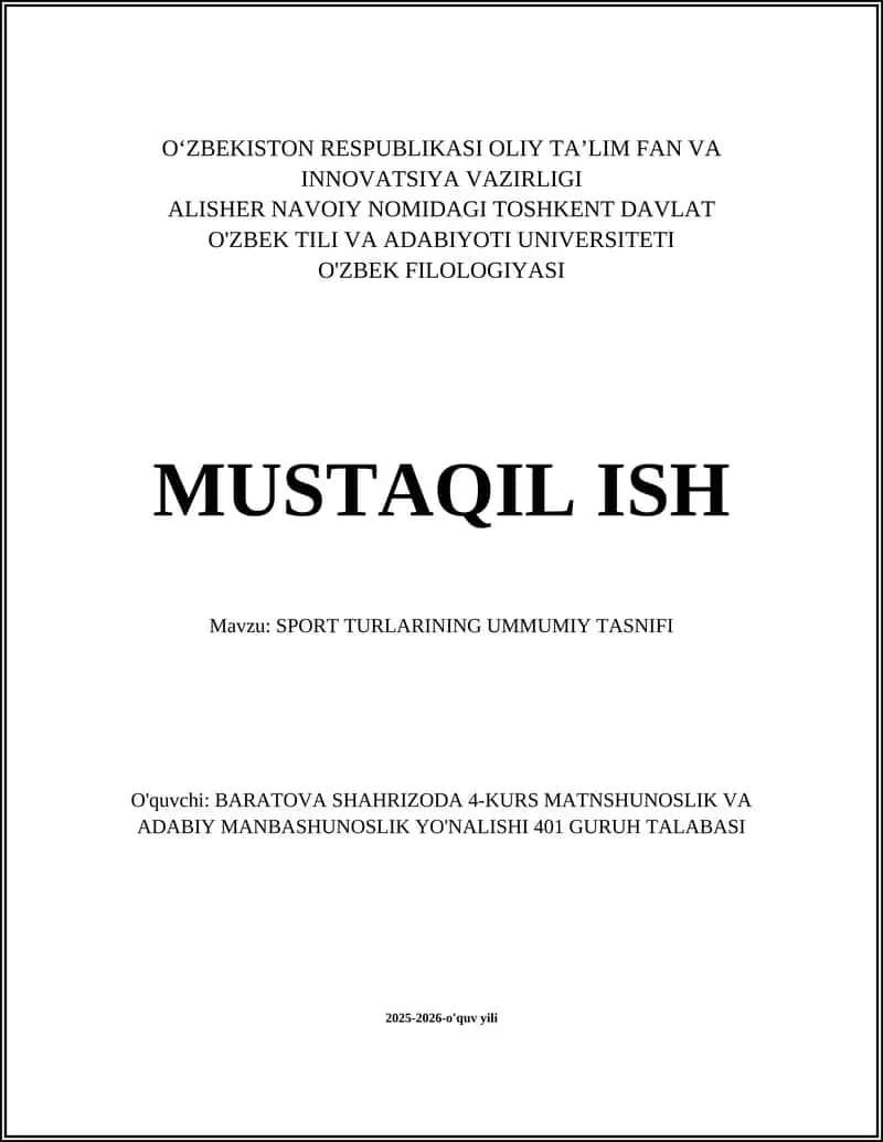 SPORT TURLARINING UMMUMIY TASNIFI 1