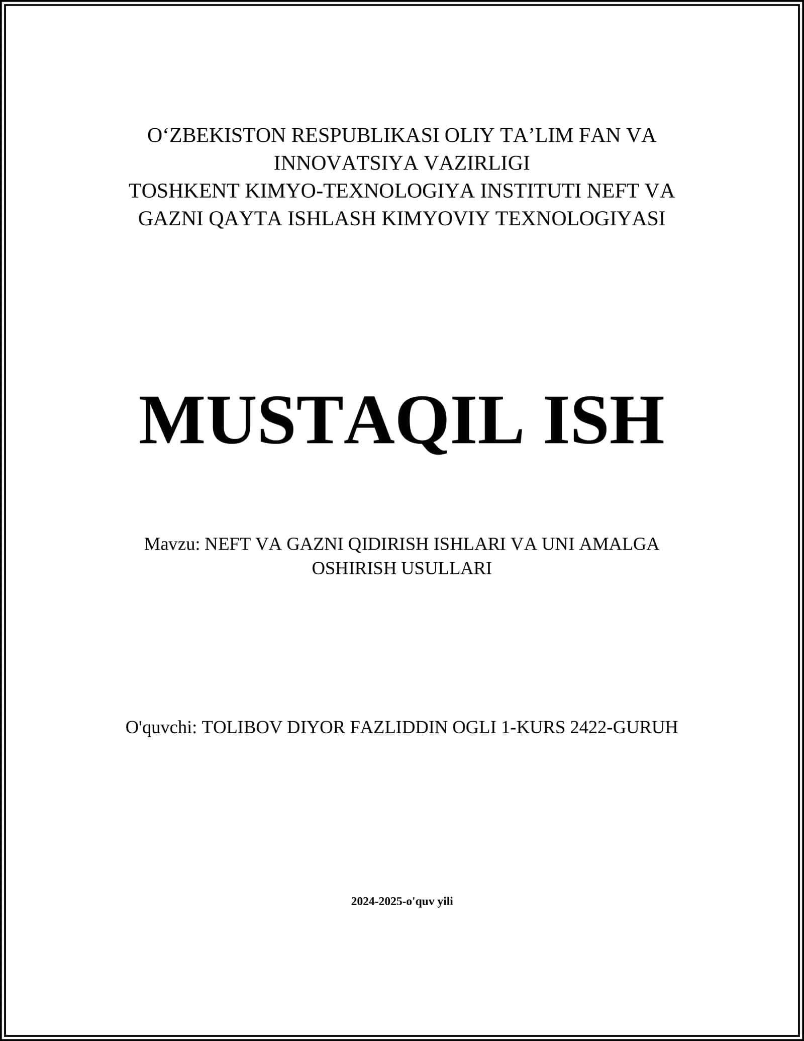 NEFT VA GAZNI QIDIRISH ISHLARI VA UNI AMALGA OSHIRISH USULLARI 1