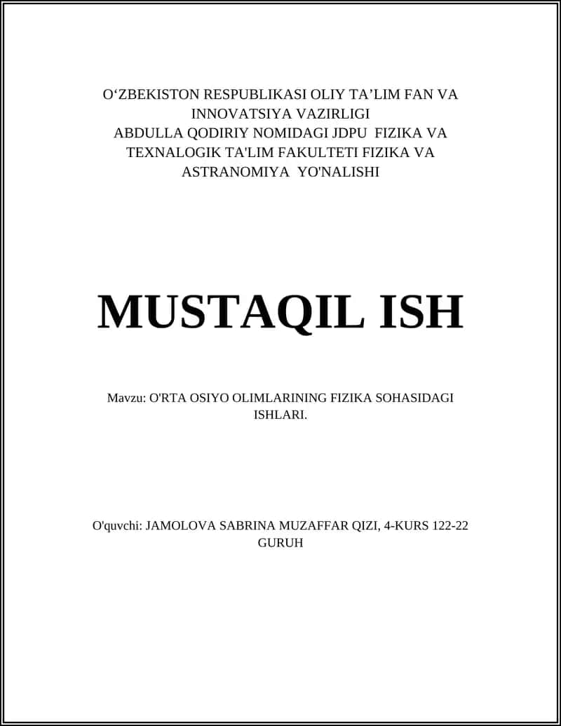 Fizikaga oid eksperimental va nazariy ishlari 1