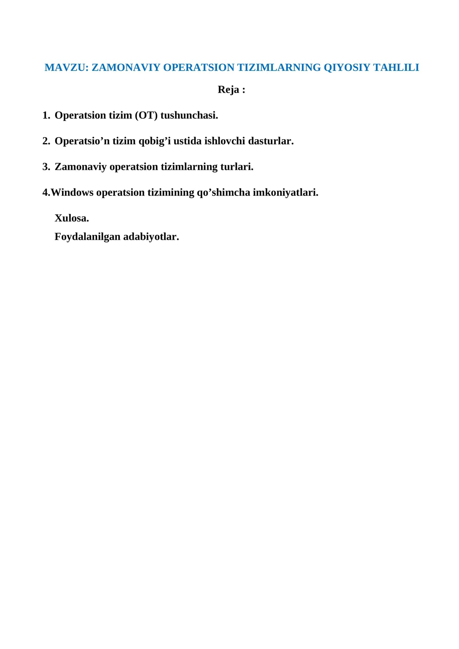 ZAMONAVIY OPERATSION TIZIMLARNING QIYOSIY TAHLILI 1