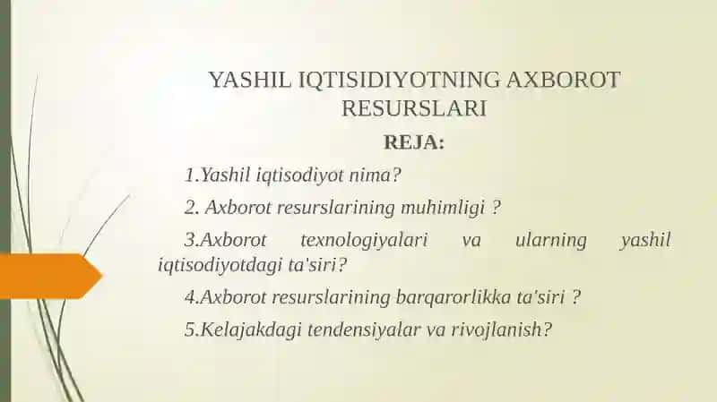 Yashil iqtisodiyotning axborot resurslari