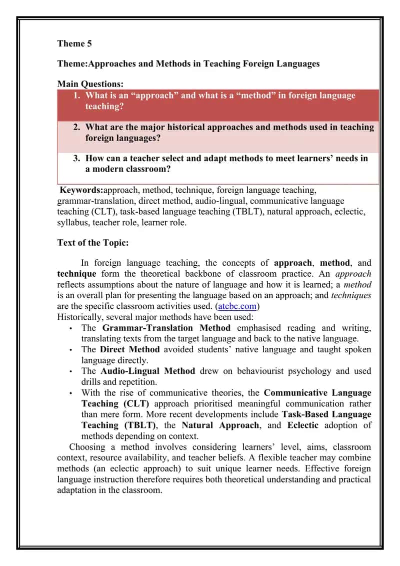Approaches and Methods in Teaching Foreign Languages 1