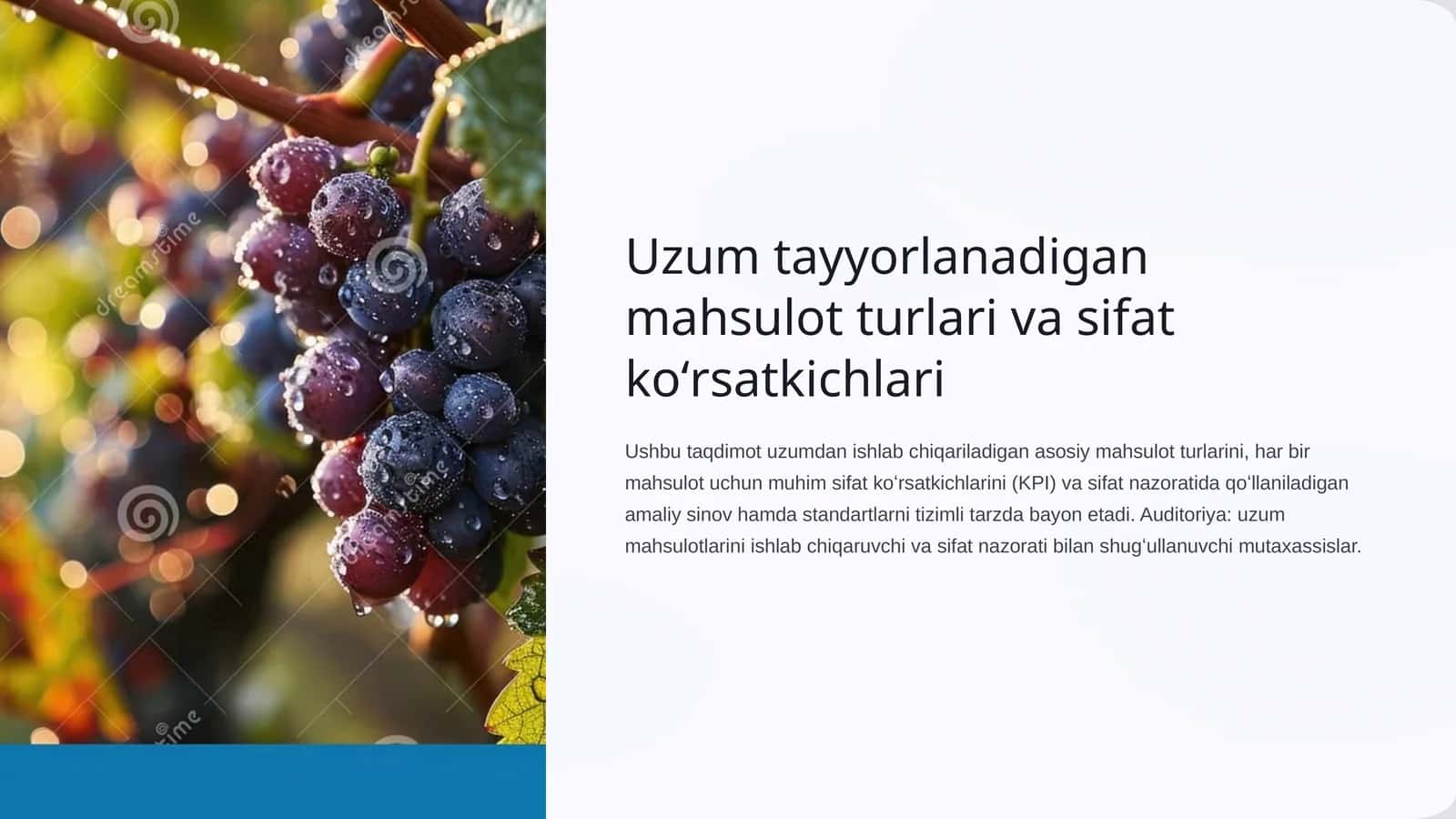Uzum tayyorlanadigan mahsulot turlari va sifat koʻrsatkichlari 1