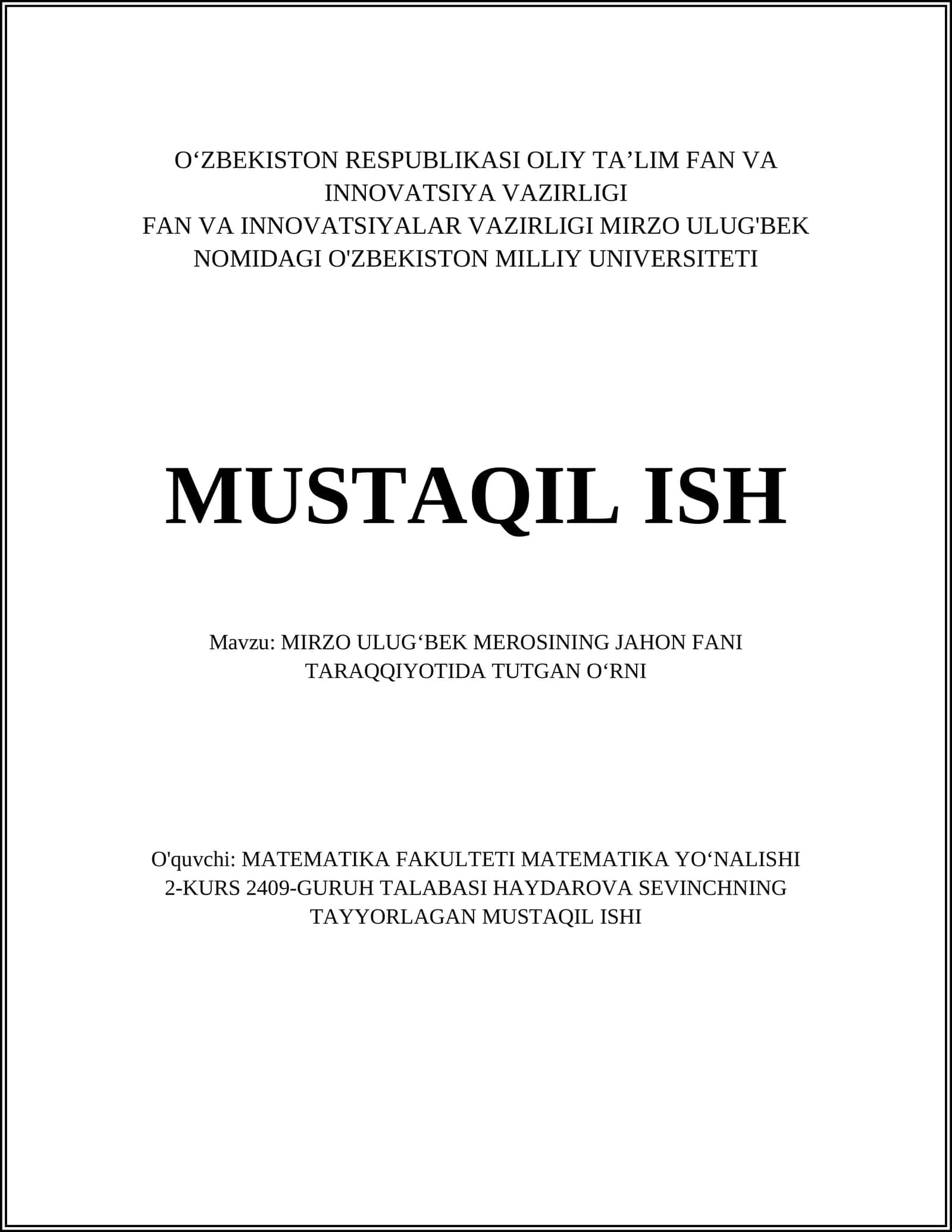 MIRZO ULUG‘BEK MEROSINING JAHON FANI TARAQQIYOTIDA TUTGAN O‘RNI 1