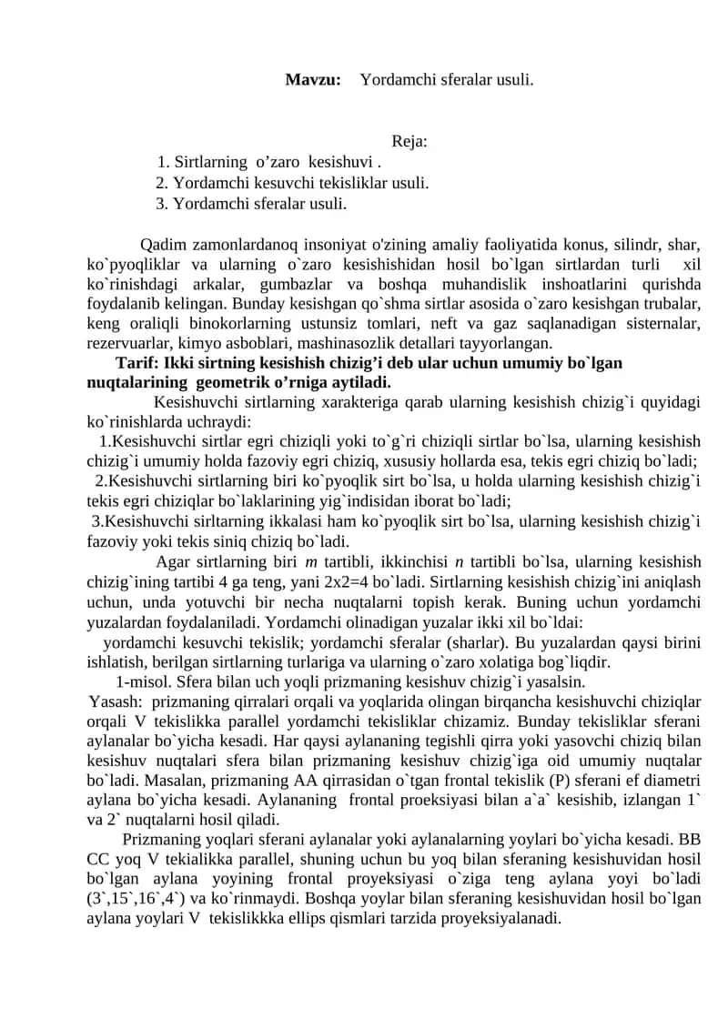 Yordamchi sferalar usuli 1