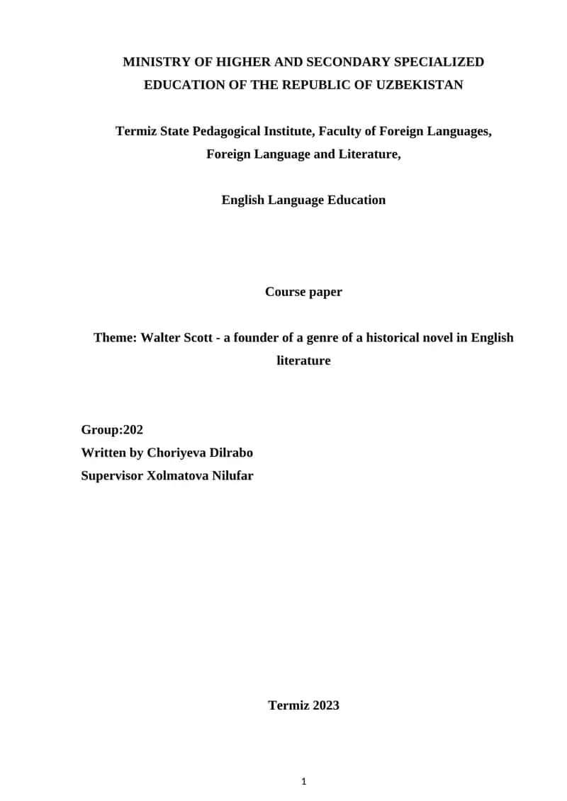 Course paper on Walter Scott 1