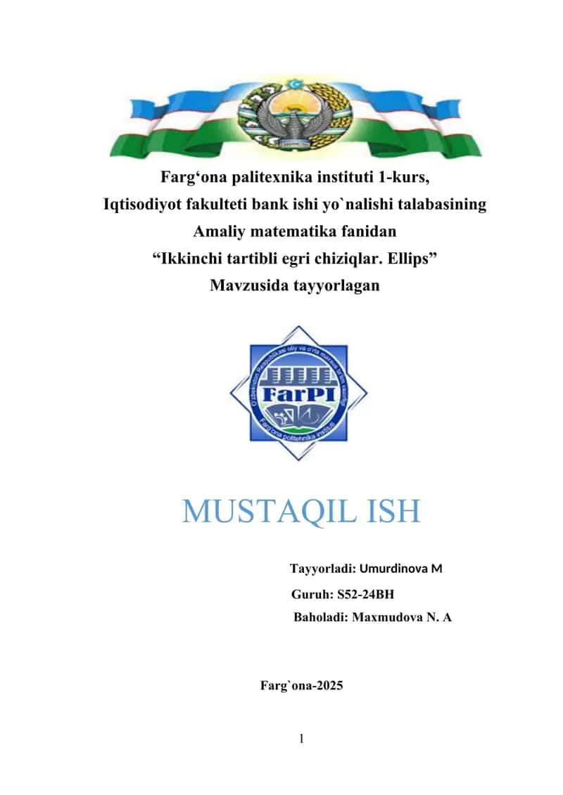 Ikkinchi tartibli egri chiziqlar. Ellips 1