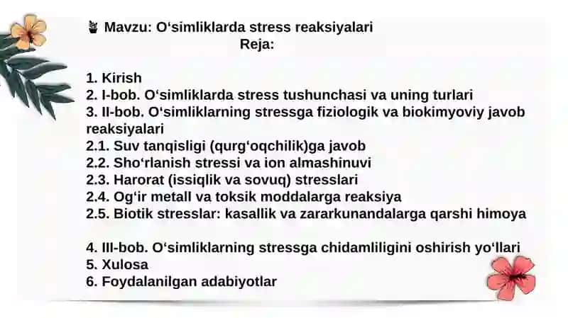 O‘simliklarda stress reaksiyalari