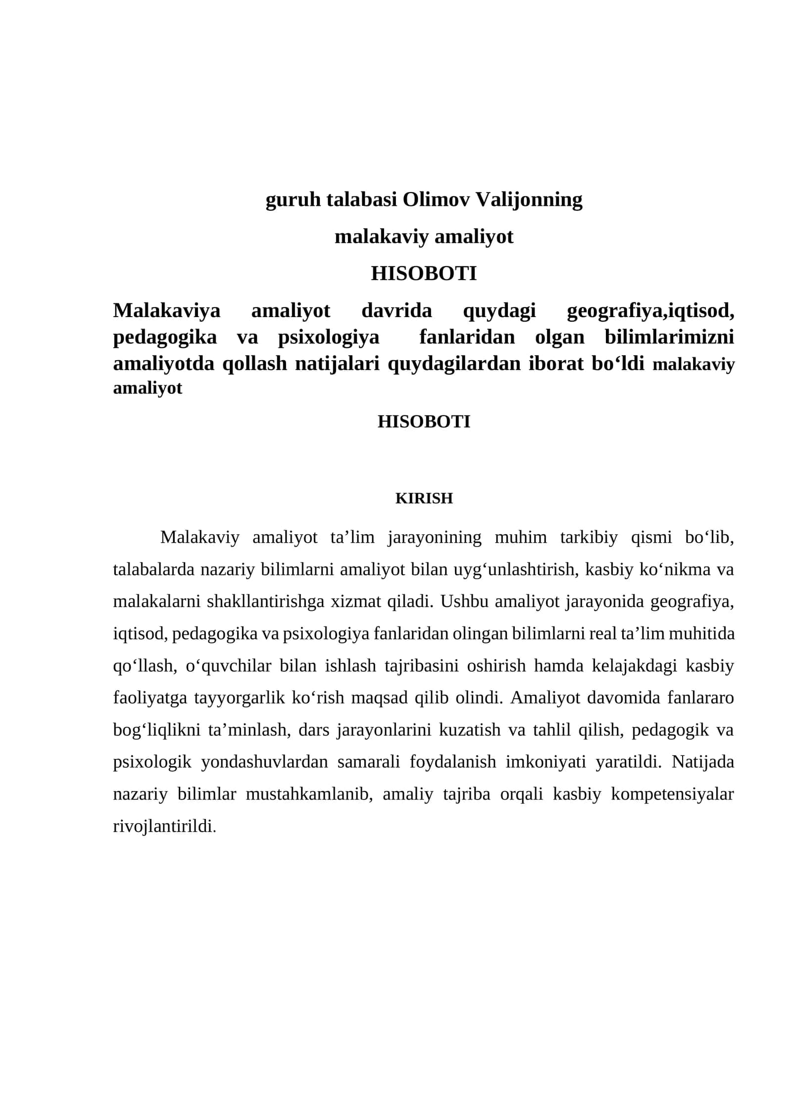 Malakaviy amaliyot HISOBOTI pedagogika va psixologiya 1