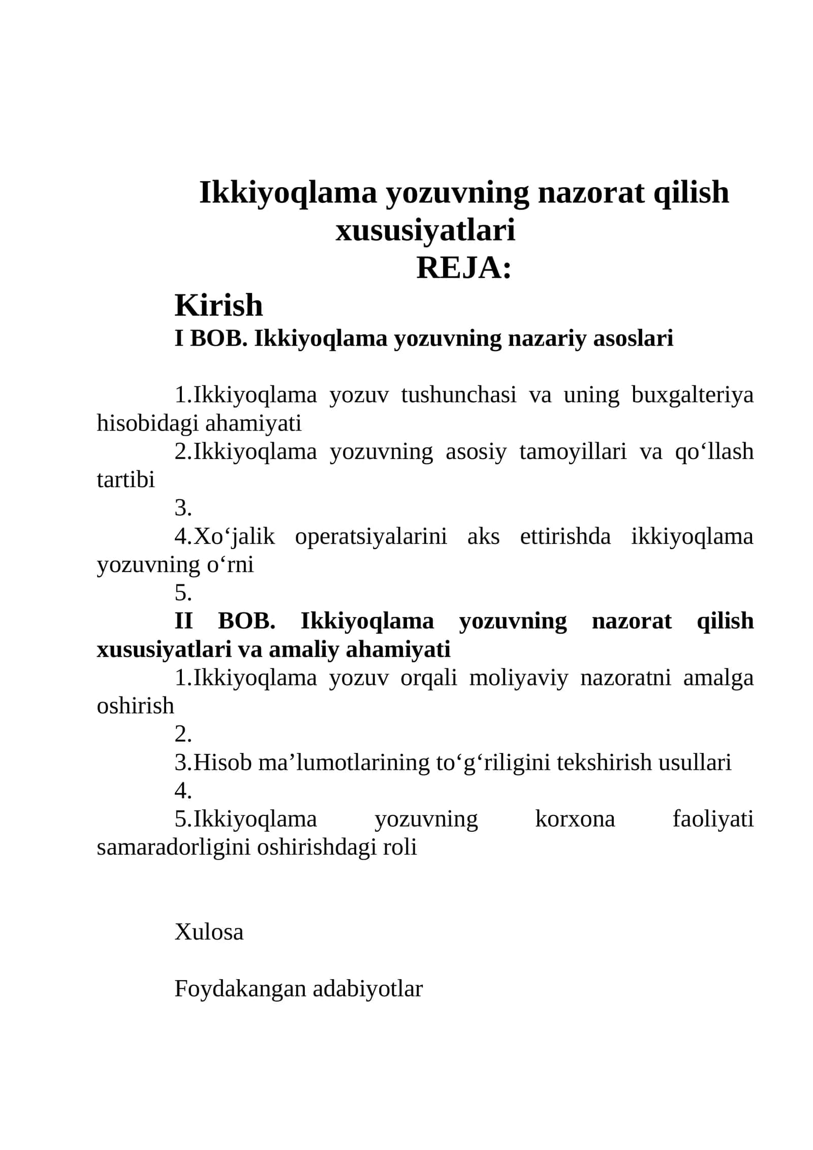 Ikkiyoqlama yozuvning nazorat qilish xususiyatlari 1