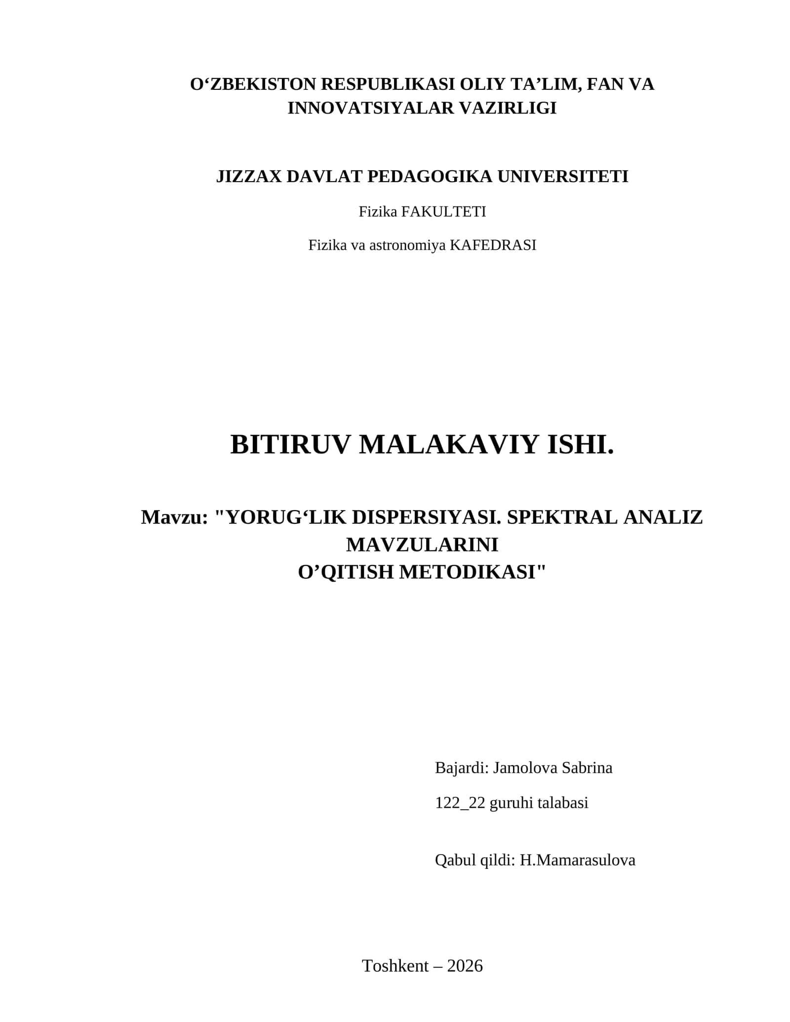 Yorug‘lik dispersiyasi. Spektral analiz mavzularini 1