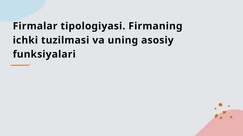 Firmalar tipologiyasi. Firmaning ichki tuzilmasi va uning asosiy funksiyalari 1