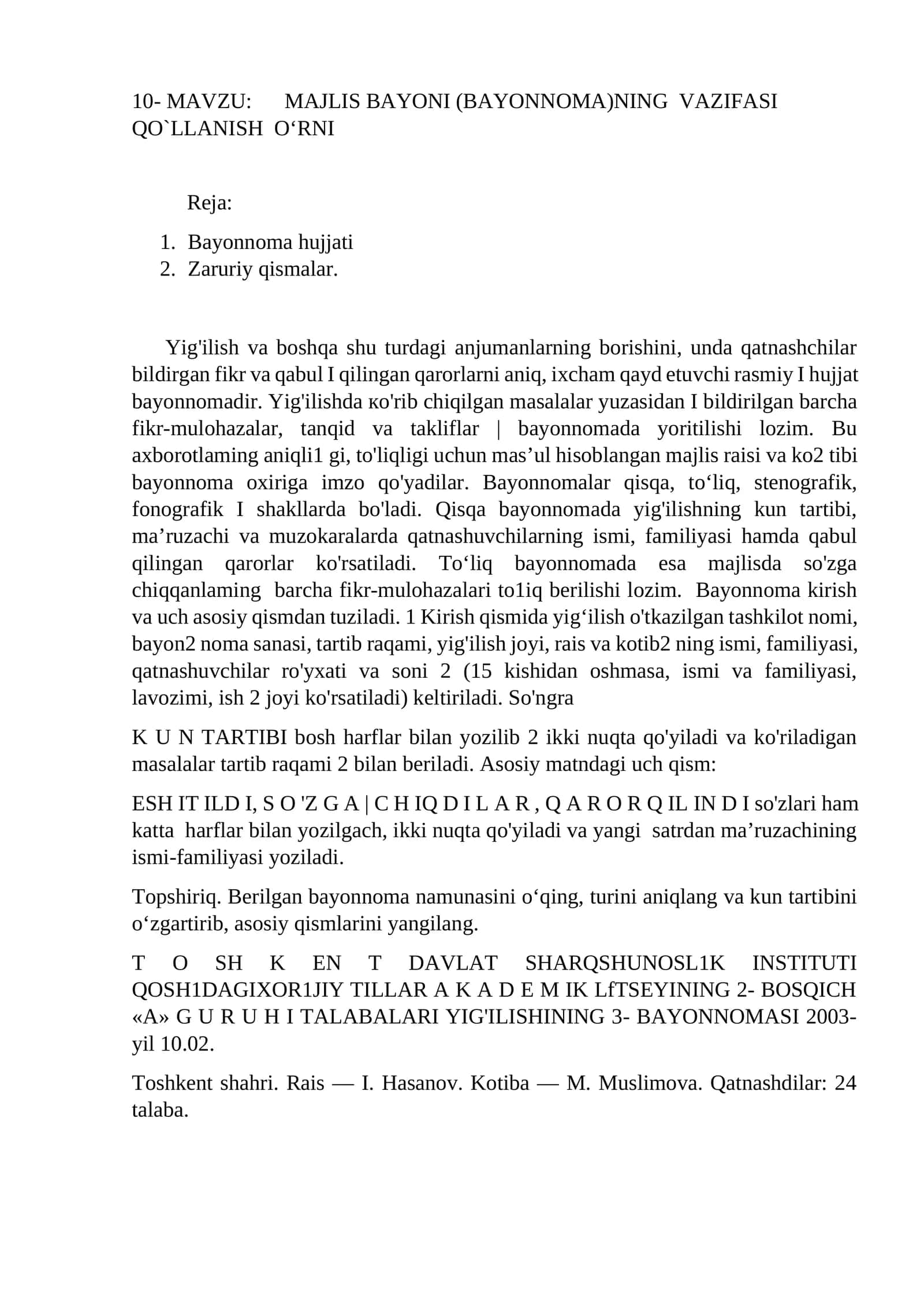 MAJLIS BAYONI (BAYONNOMA)NING VAZIFASI QO`LLANISH O‘RNI 1