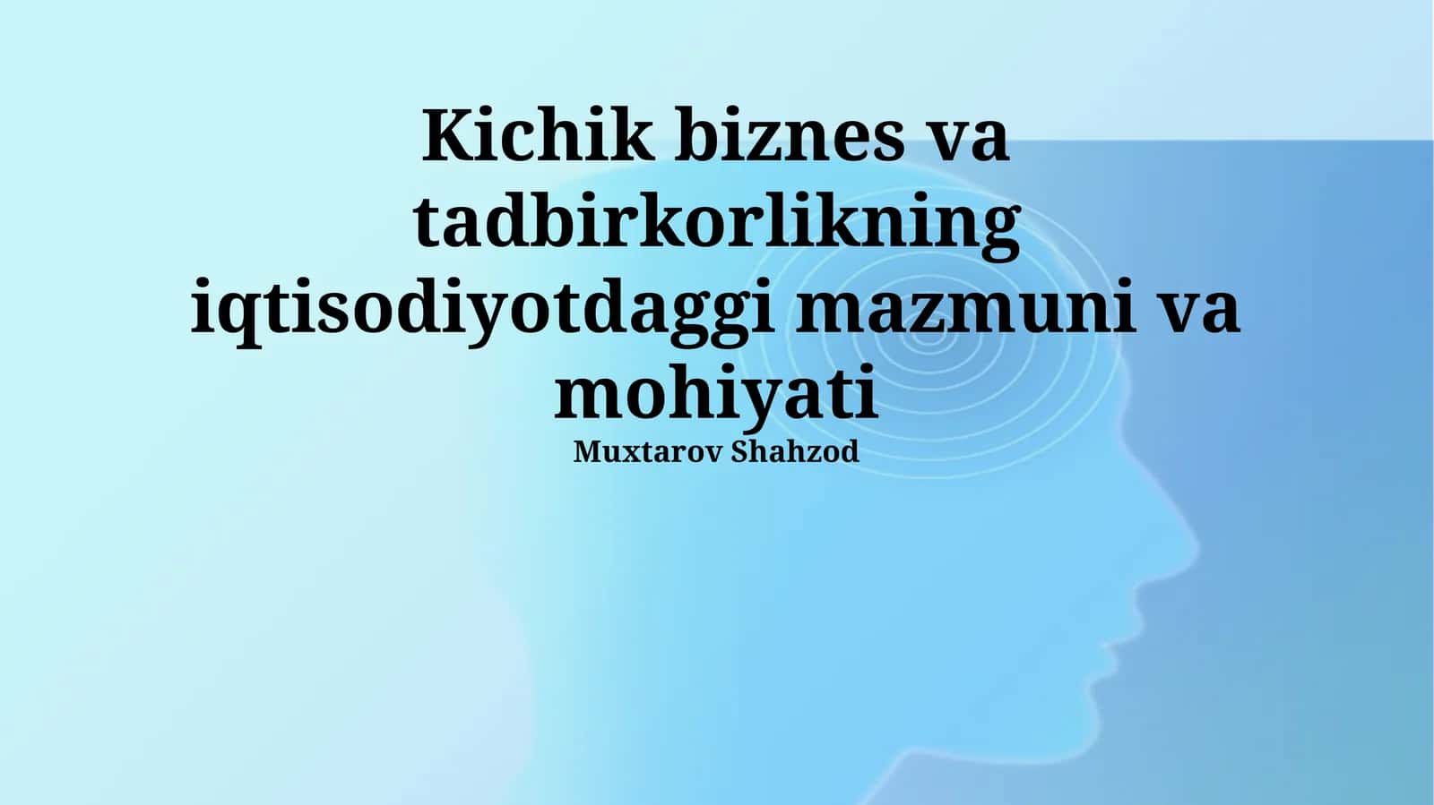 Kichik biznes va tadbirkorlikning iqtisodiyotdaggi mazmuni va mohiyati 1