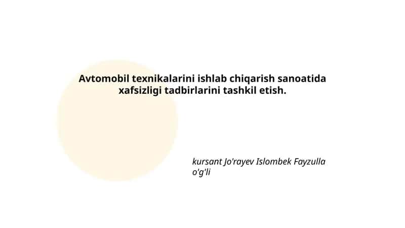 Avtomobil texnikalarini ishlab chiqarish sanoati 1