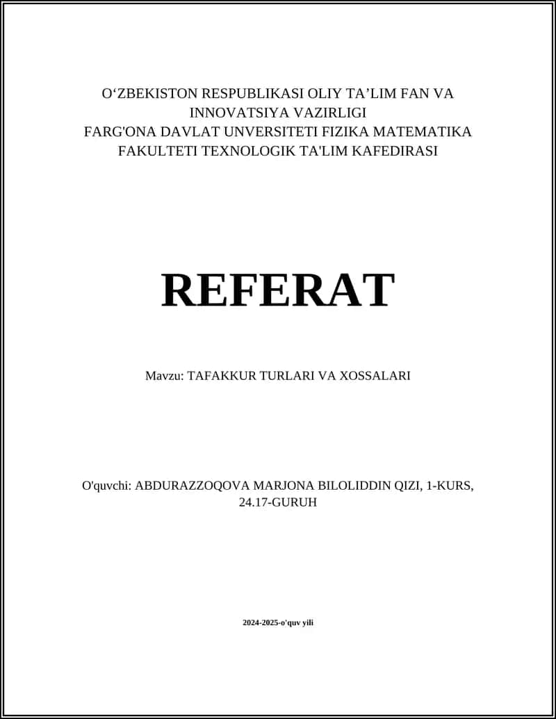 TAFAKKUR TURLARI VA XOSSALARI 1
