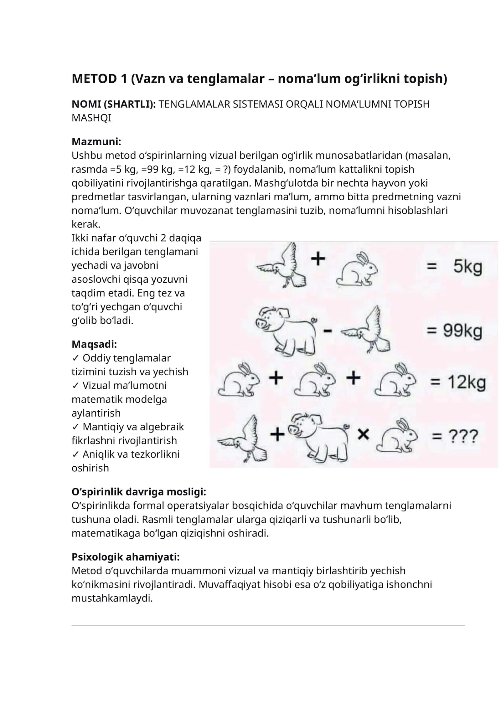 TENGLAMALAR SISTEMASI ORQALI NOMA’LUMNI TOPISH MASHQI 1
