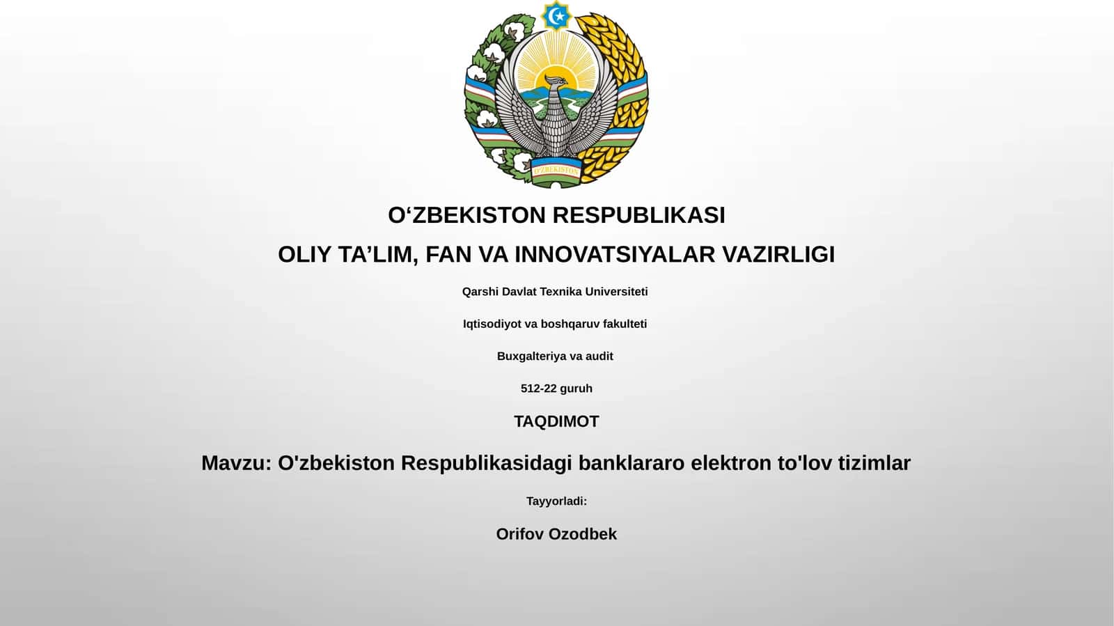 O'zbekiston Respublikasidagi banklararo elektron to'lov tizimlar 1