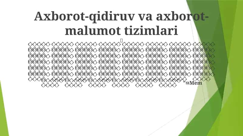 Axborot-qidiruv va axborot- malumot tizimlari 1
