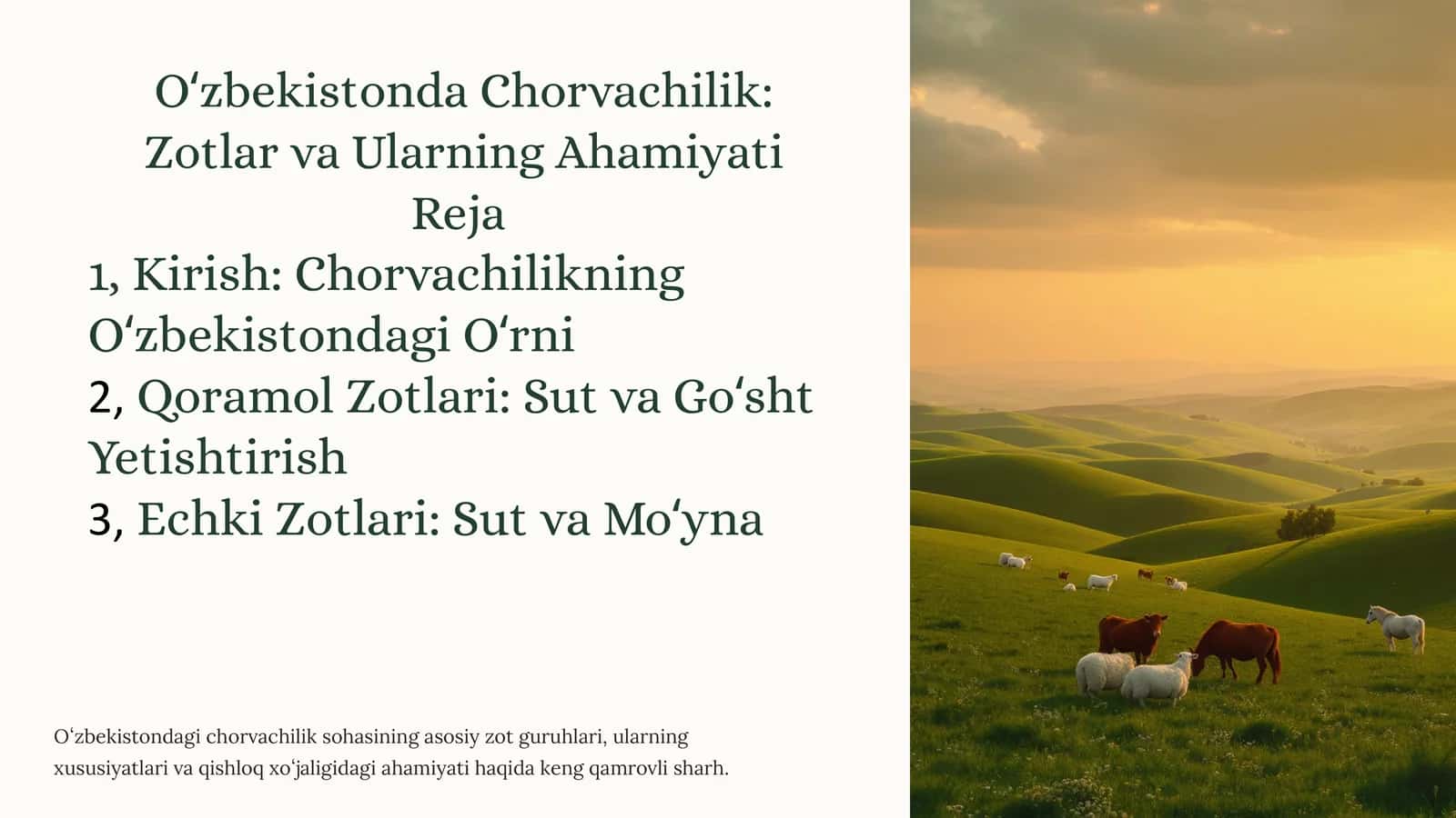 Oʻzbekistonda Chorvachilik: Zotlar vaUlarningAhamiyati 1